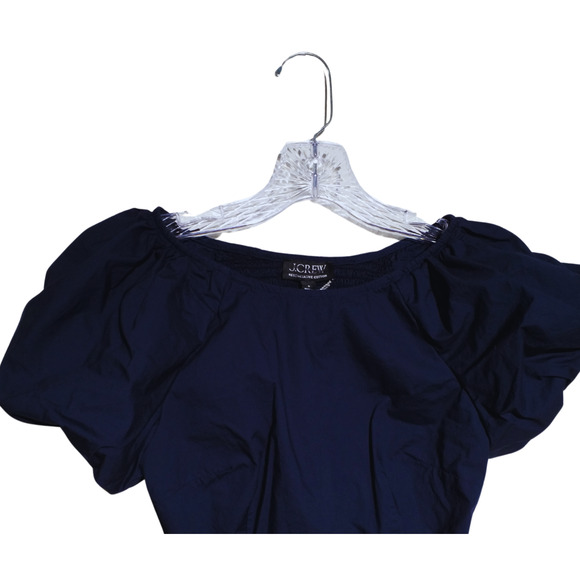 J. Crew Tops - J Crew Womens Fitted Puff Sleeve Top Navy Blue Pullover Round Neck Size 0